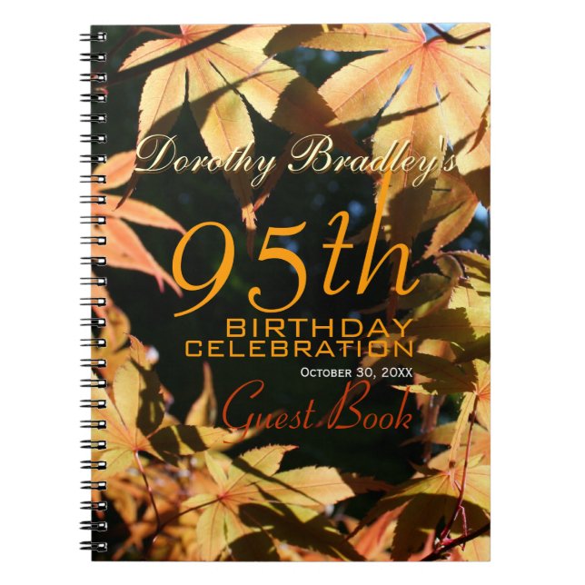 95th Birthday Celebration Autumn Custom Guest Book (Front)