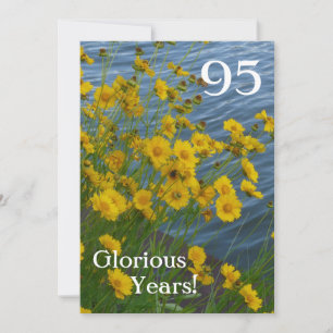 95th Birthday Celebration/Cute Yellow Floral+Water Invitation