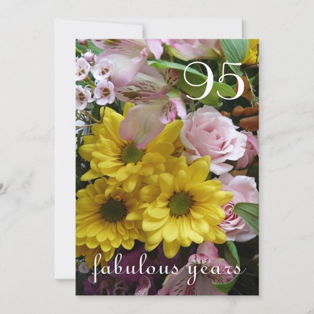 95th Birthday Celebration!-Pink and Yellow Flowers Invitation (Front)