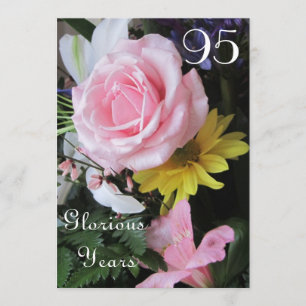 95th Birthday Celebration!-Pink Rose Bouquet Invitation