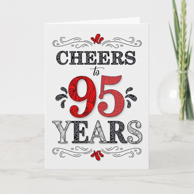 95th Birthday Cheers in Red White Black Pattern Card (Front)