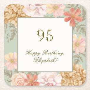 95th Birthday Coaster Autumn Color Floral Sage