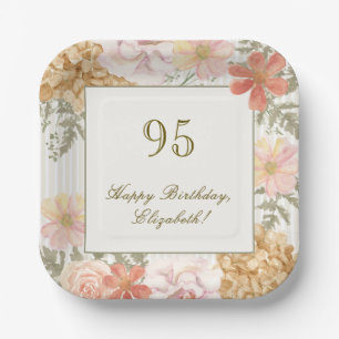 95th Birthday Coaster Autumn Color Floral Stripe Paper Plates