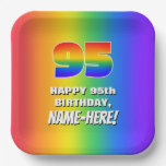 [ Thumbnail: 95th Birthday: Colorful, Fun Rainbow Pattern # 95 Paper Plates ]