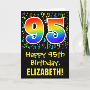 95th Birthday: Colorful Music Symbols + Rainbow 95 Card