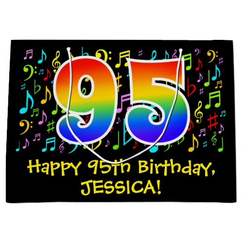 95th Birthday _ Colorful Music Symbols Rainbow 95 Large Gift Bag