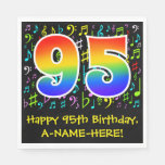 [ Thumbnail: 95th Birthday - Colorful Music Symbols, Rainbow 95 Napkins ]