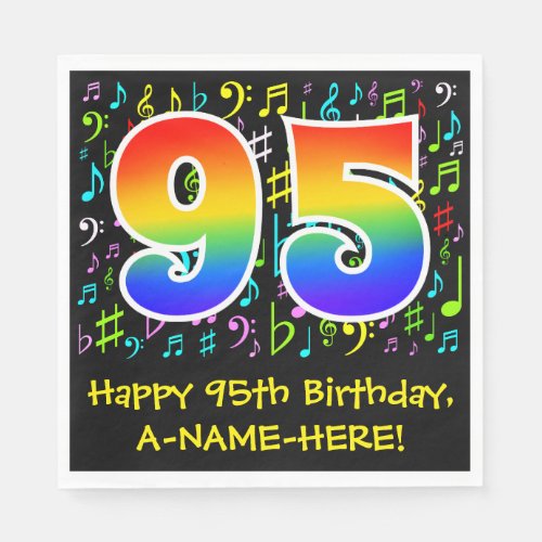 95th Birthday _ Colorful Music Symbols Rainbow 95 Napkins