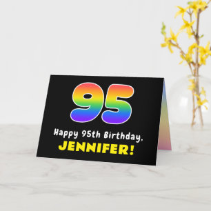 95th Birthday: Colorful Rainbow # 95, Custom Name Card