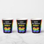 [ Thumbnail: 95th Birthday: Colorful Rainbow # 95, Custom Name Paper Cups ]