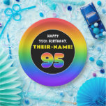 [ Thumbnail: 95th Birthday: Colorful Rainbow # 95, Custom Name Paper Plates ]