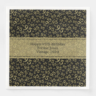 95th Birthday Cool Number Pattern Black/Gold  Paper Dinner Napkins