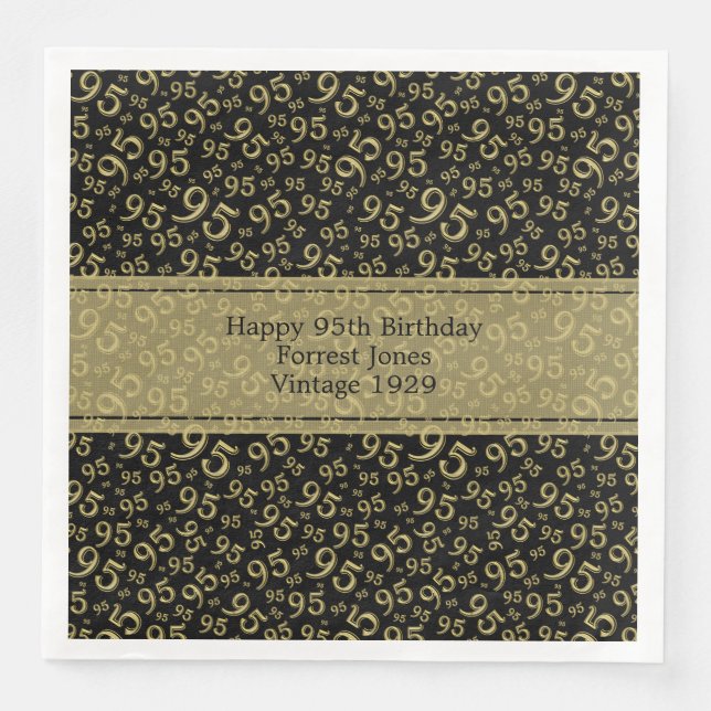95th Birthday Cool Number Pattern Black/Gold  Paper Dinner Napkins (Front)
