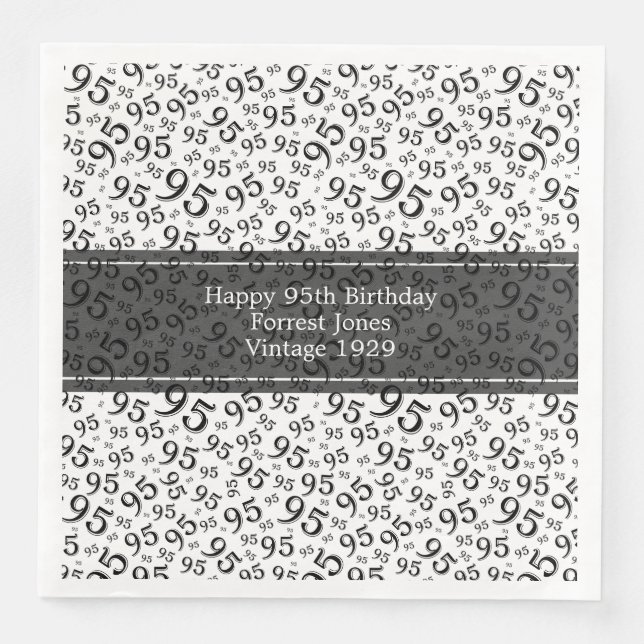 95th Birthday Cool Number Pattern Black/White  Paper Dinner Napkins (Front)