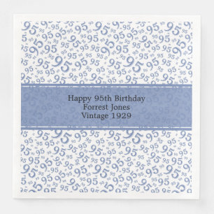 95th Birthday Cool Number Pattern Blue/White Paper Dinner Napkins