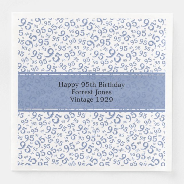 95th Birthday Cool Number Pattern Blue/White  Paper Dinner Napkins (Front)