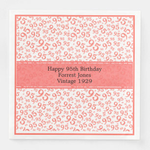 95th Birthday Cool Number Pattern Coral/White Paper Dinner Napkins