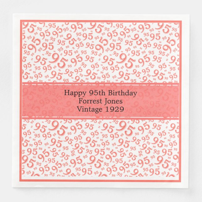 95th Birthday Cool Number Pattern Coral/White  Paper Dinner Napkins (Front)