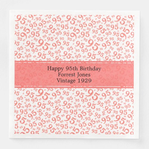 95th Birthday Cool Number Pattern Coral/White  Paper Dinner Napkins