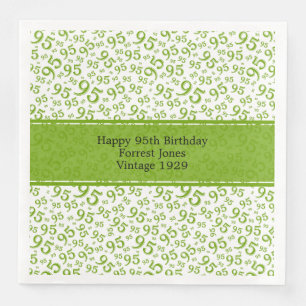 95th Birthday Cool Number Pattern Green/White Paper Dinner Napkins