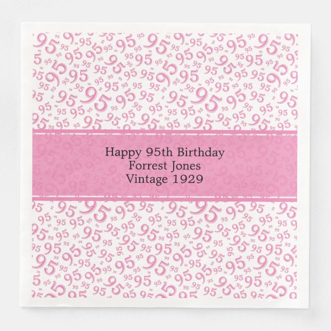 95th Birthday Cool Number Pattern Pink/White  Paper Dinner Napkins (Front)