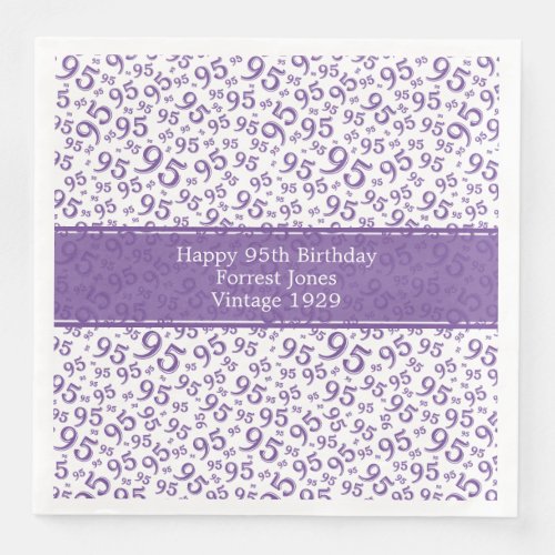 95th Birthday Cool Number Pattern Purple/White  Paper Dinner Napkins