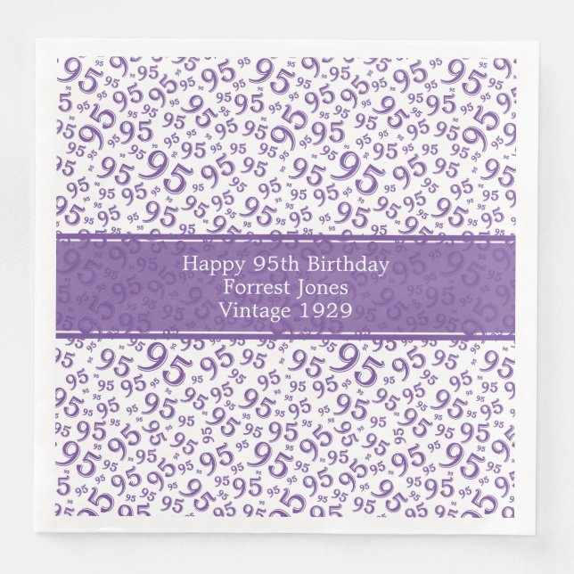 95th Birthday Cool Number Pattern Purple/White  Paper Dinner Napkins (Front)