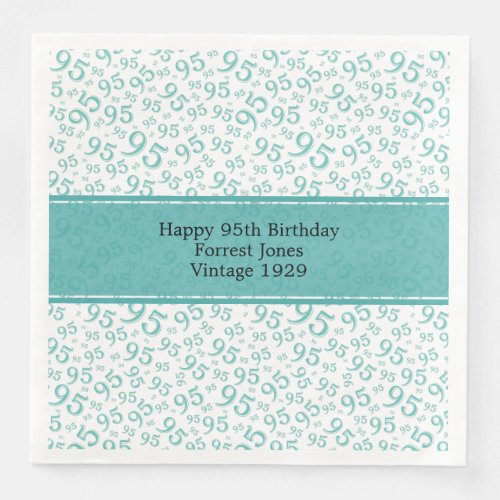 95th Birthday Cool Number Pattern Teal/White  Paper Dinner Napkins