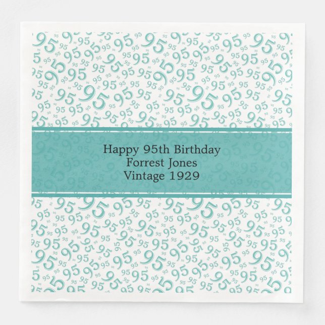 95th Birthday Cool Number Pattern Teal/White  Paper Dinner Napkins (Front)