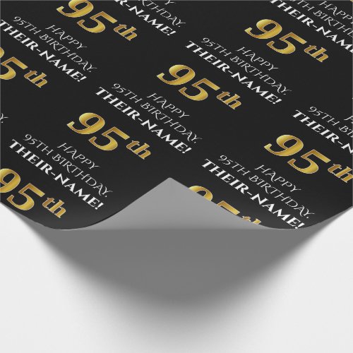 95th Birthday Elegant Black Faux Gold Look Wrapping Paper