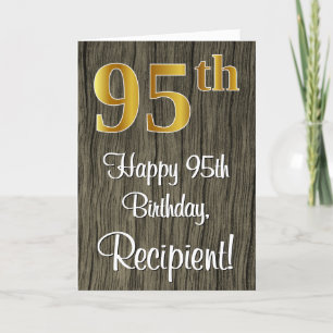 95th Birthday: Elegant Faux Gold Look #, Faux Wood Card
