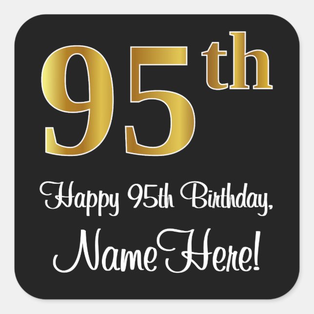 95th Birthday – Elegant Luxurious Faux Gold Look # Square Sticker (Front)