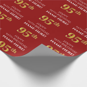 95th Birthday: Elegant, Red, Faux Gold Look Wrapping Paper
