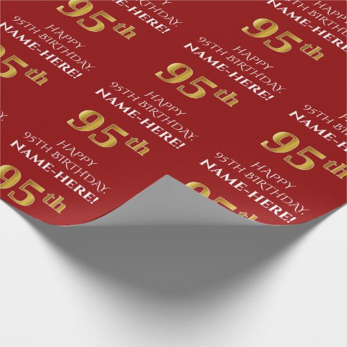 95th Birthday Elegant Red Faux Gold Look Wrapping Paper