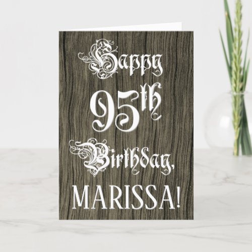 95th Birthday Fancy Elegant Text Faux Wood Look Card