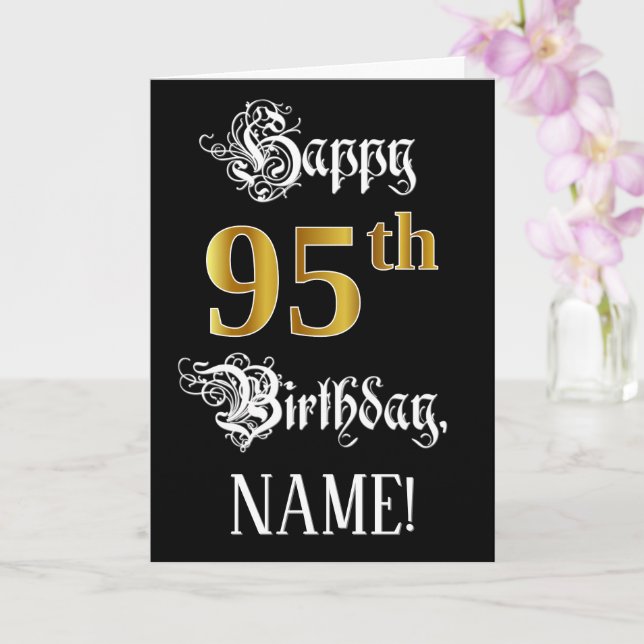 95th Birthday — Fancy Script; Faux Gold Look; Name Card (Orchid)