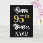 [ Thumbnail: 95th Birthday — Fancy Script; Faux Gold Look; Name Card ]