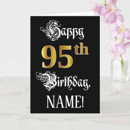 95th Birthday  Fancy Script Faux Gold Look Name Card