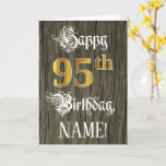 [ Thumbnail: 95th Birthday: Faux Gold Look + Faux Wood Pattern Card ]