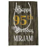 [ Thumbnail: 95th Birthday: Faux Gold Look & Faux Wood Pattern Gift Bag ]
