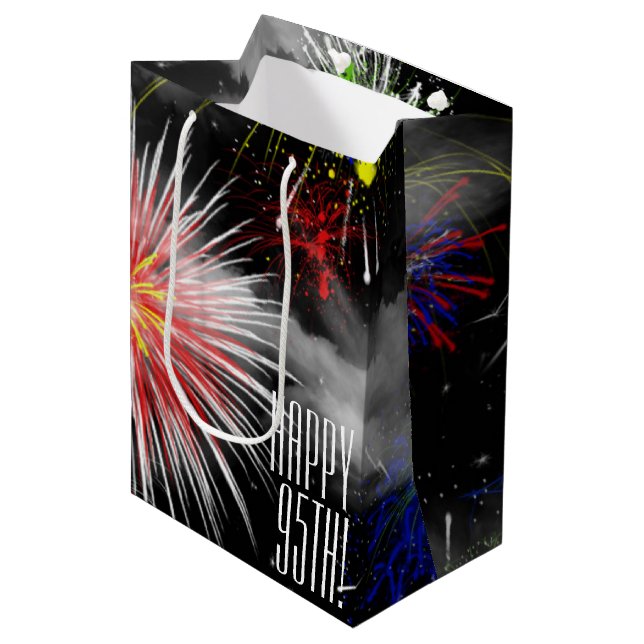 95th Birthday Fireworks In Clouds Medium Gift Bag (Front Angled)