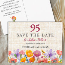 95th Birthday Floral 95 Years Garden Save the Date