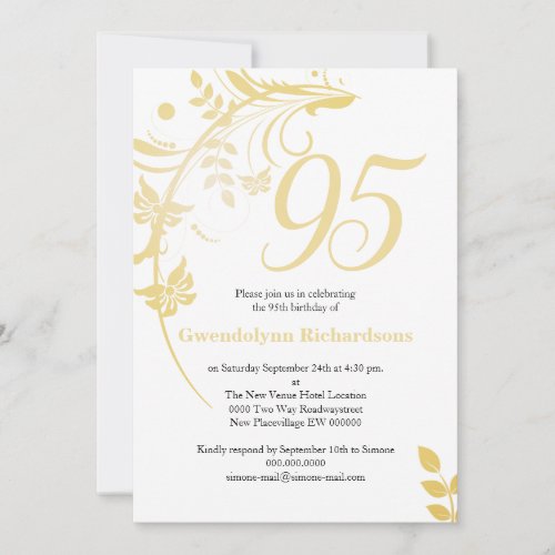 95th birthday floral elegant personalizable invitation