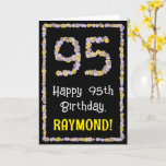 [ Thumbnail: 95th Birthday: Floral Flowers Number, Custom Name Card ]