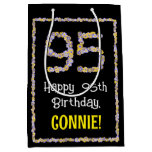 [ Thumbnail: 95th Birthday: Floral Flowers Number, Custom Name Gift Bag ]