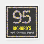 [ Thumbnail: 95th Birthday: Floral Flowers Number, Custom Name Napkins ]
