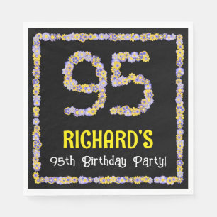 95th Birthday: Floral Flowers Number, Custom Name Napkins