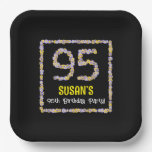 [ Thumbnail: 95th Birthday: Floral Flowers Number, Custom Name Paper Plates ]