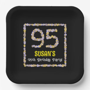 95th Birthday: Floral Flowers Number, Custom Name Paper Plates