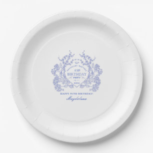 95th Birthday French Blue Floral Crest Custom Paper Plates